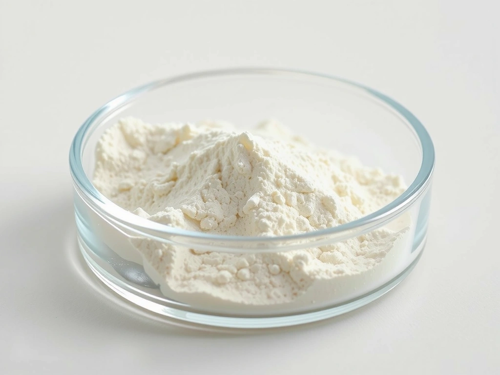 Makroaufnahme von Proteinpulver in steriler Petrischale